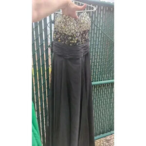 Womens black strapless dress with bejeweled bust, size 16 by Alyce